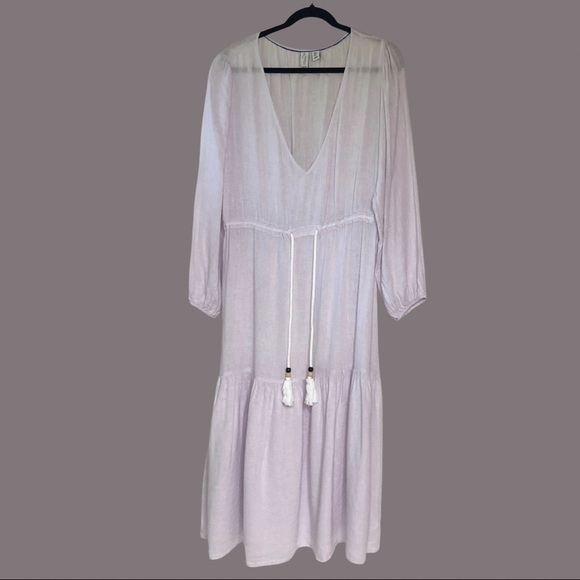 Joie Linen Blend Tiered Boho Lagenlook  Lavender Semi Sheer Dress Sz Lg - Picture 1 of 12